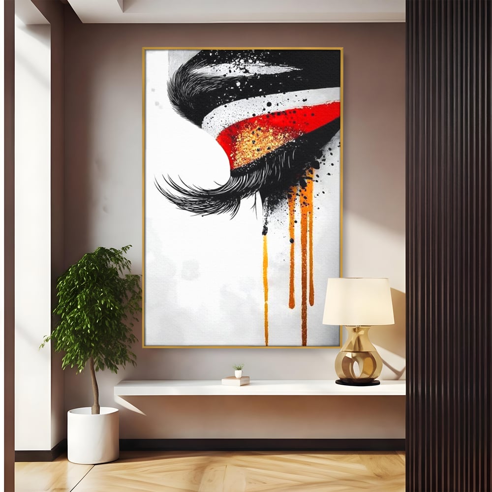 Tablou canvas cu tablou canvas cu ochi stilizat, in rama de aluminiu auriu